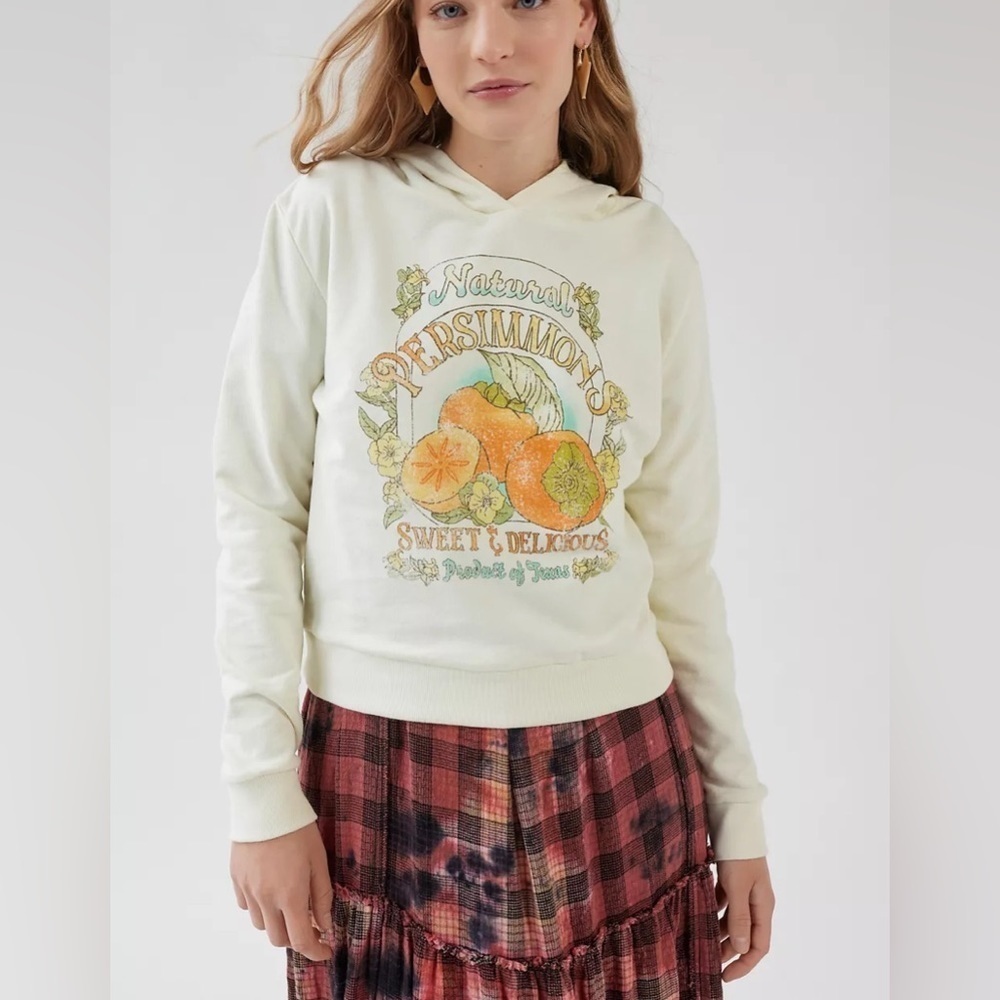 UO Future State Persimmon Shrunken Hoodie Sweatshirt, White, Medium, NWT